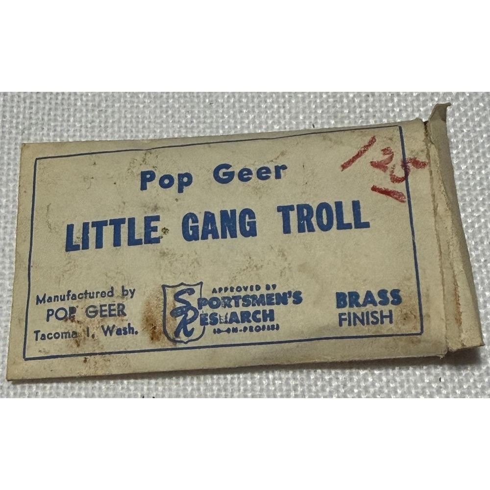 Vintage Pop Geer Little Gang Troll Fishing Lure Brass Finish Tacoma WA with Bag